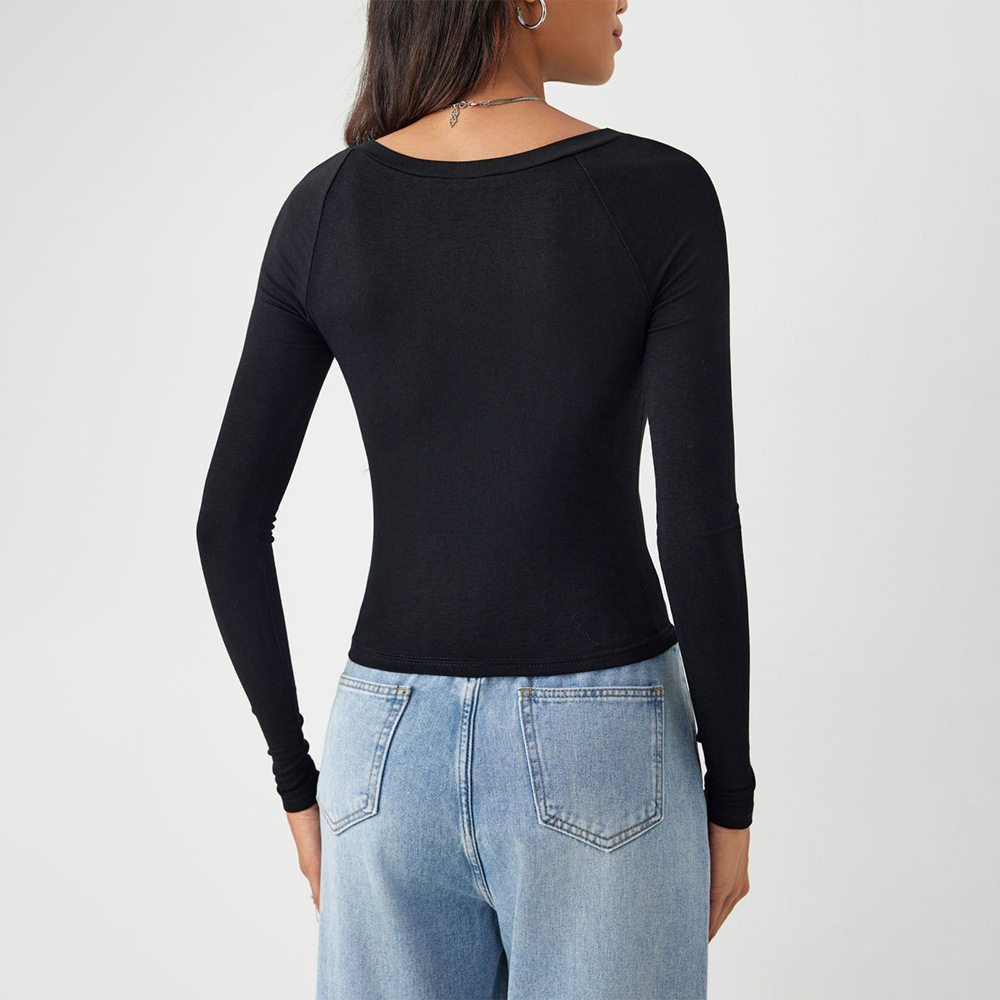 Womens Slim Fit High Stretch Knit Long Sleeve T Shirt Casual Fashion Spring Summer Collection Wholesale Available