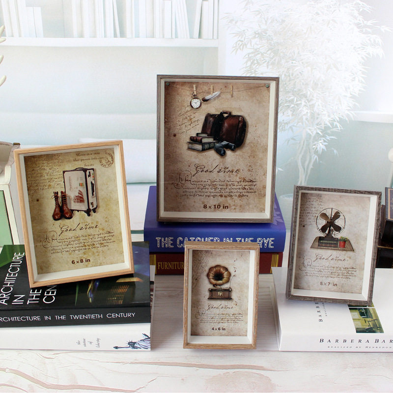 Square Stereo Hollow Solid Wood Photo Frame Retro Butterfly Handmade Wooden Picture Frame Table Wholesale Solid Wood Hollow Photo Frame