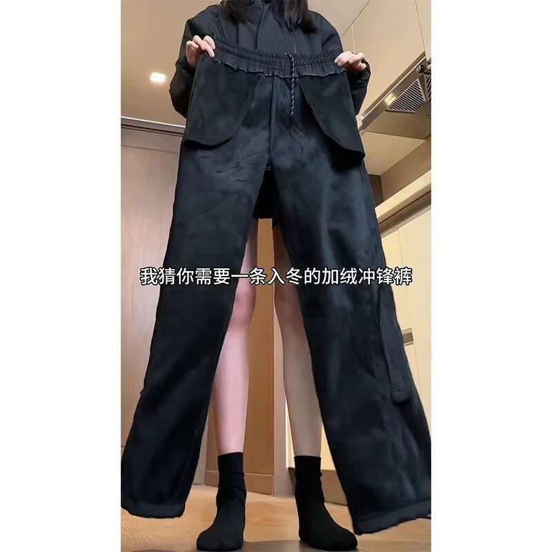Fleece-Lined Thick Functional Softshell Pants Autumn Winter Loose American Style Waterproof Outdoor Hiking Casual Cargo Pants Long Pants Trousers