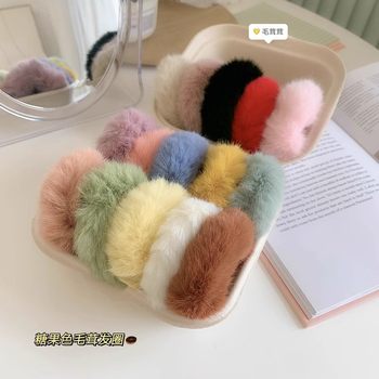 Rabbit Fur Plush Scrunchie for Girls, Simple and Versatile Hair Tie, Hair Care Accessory for Ponytails in Autumn and Winter