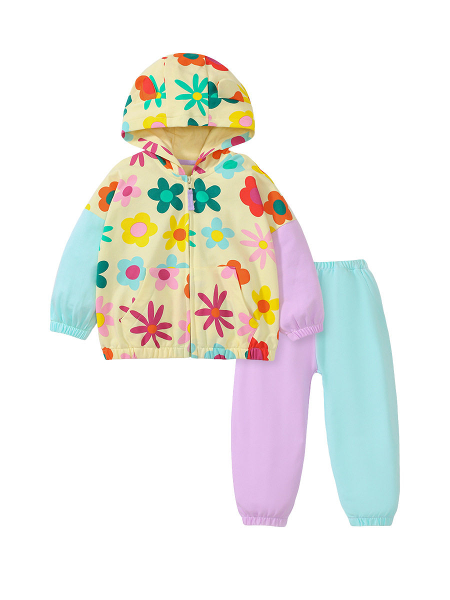 Set Hoodie Anak Perempuan Gaya Musim Gugur, Set Anak Lengan Panjang, Set Anak Perempuan Berhood Lucu