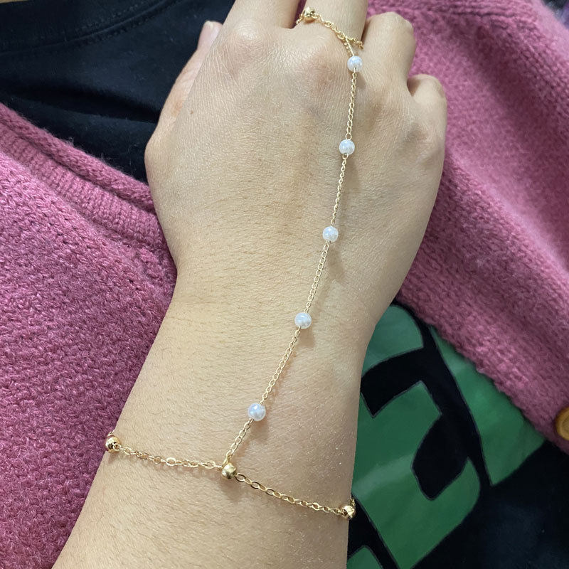 Cross-border hot-selling metal ball bracelet women's simple ins cold wind imitation pearl slave chain with finger jewelry wholesale