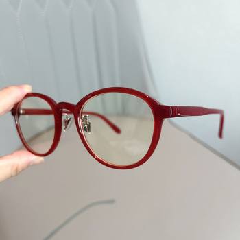 2024 K-Style of the New Pomegranate Red Glasses Frame for Men and Women Can Be Equipped with Prescription Anti-Blue Light Retro Face-Showing Small Plain Frame