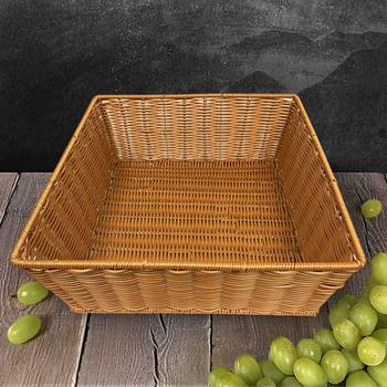 Source Manufacturer Custom-Made Supermarket Snack Storage Box Square Plastic Imitation Rattan Woven Basket Large Capacity Sundry Storage Basket