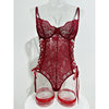 European and American Cross-Border Women's Lace Sexy Jumpsuit Suspenders Cross Straps Body Shaping with Stockings Sexy Intimates Set