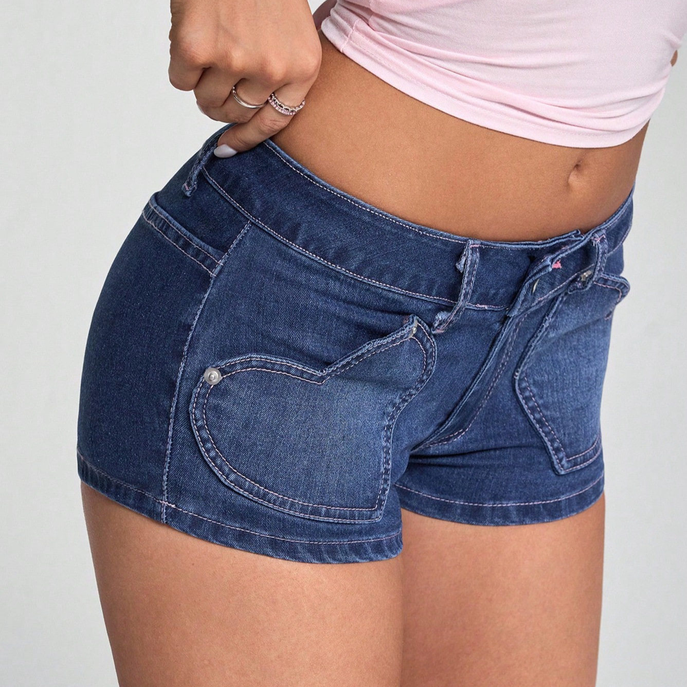 Embroidered High Waisted Denim Shorts Casual Style Stretch Fabric Suitable for Summer Wholesale Available