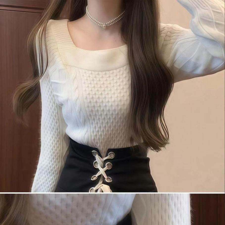 French Fashion Small Fragrance Spring and Winter New Style Knitted Long-Sleeved Sweater Waist Pleated Skirt Two-Piece Set Trendy