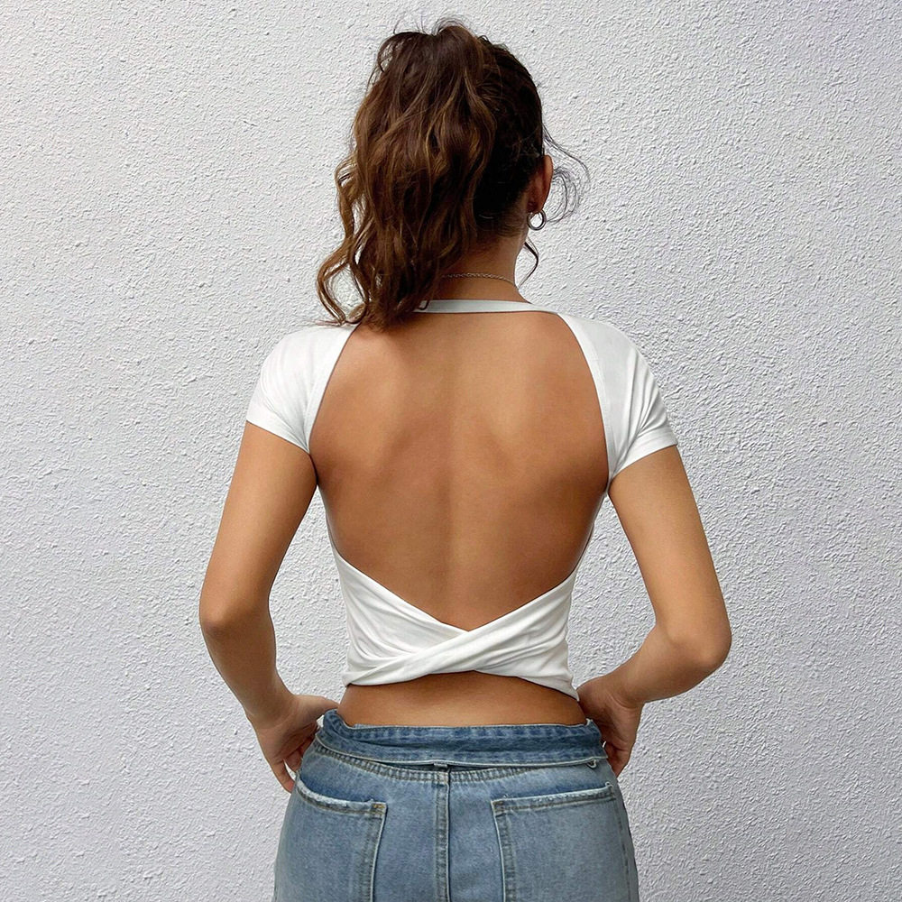 Knit Crop Top Sexy Cross Back Design Slim Fit Trendy Style Perfect for Spring Summer Occasions Wholesale Available
