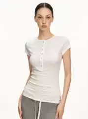 Lyocell Henley Collar Slim Fit Lightweight Regular Shoulder Short Sleeve T-Shirt for Women 2026 Summer New Style Slimming High-End Top