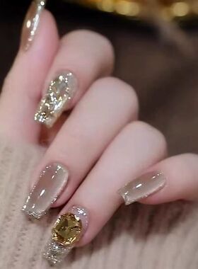 穿戴甲中长款猫眼美拉德风秋冬显白可拆卸约会通勤氛围感手工美甲