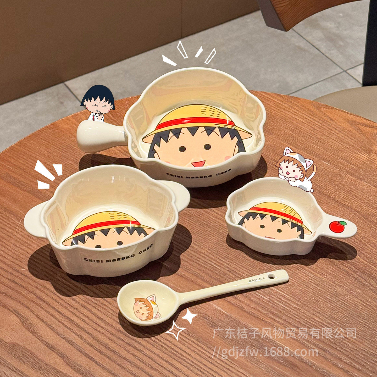 Chibi Maruko-Chan Co-Branded Ceramic Bowl and Plate Set for Home Use 2025 New High-Looking Baby Eating Personal Use
