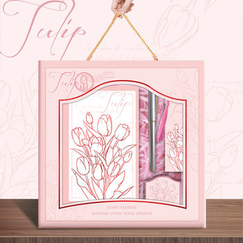 New Simple Gift Box Yunmu and Wild Notebook Portable Pink Tulip Gift Stationery Student Set Box