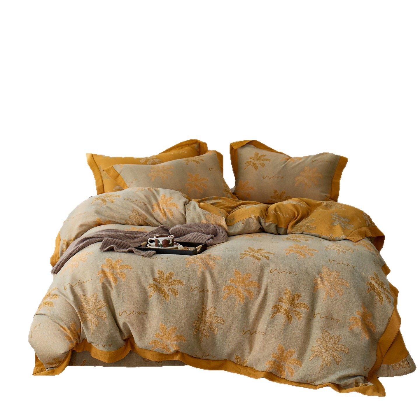 Retro Class a Maternal and Infant Grade 60-Count High-End Cotton Double-Layer Yarn Four-Piece Set 100 Pure Cotton Gauze Quilt Cover Bedding