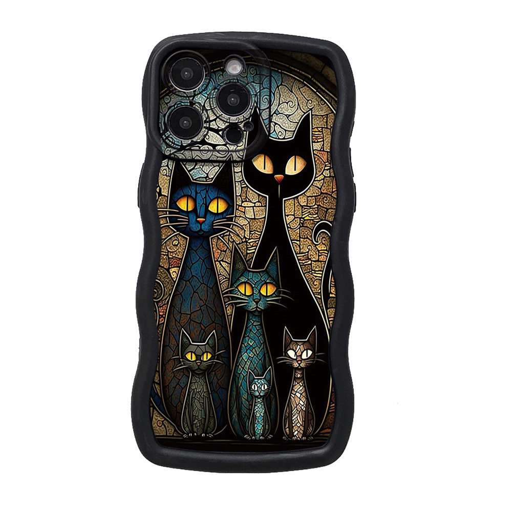 Suitable for Apple iPhone 16Promax Protective Case Black Cat Magic Girl Wavy Edge Anti-Fall Phone Case