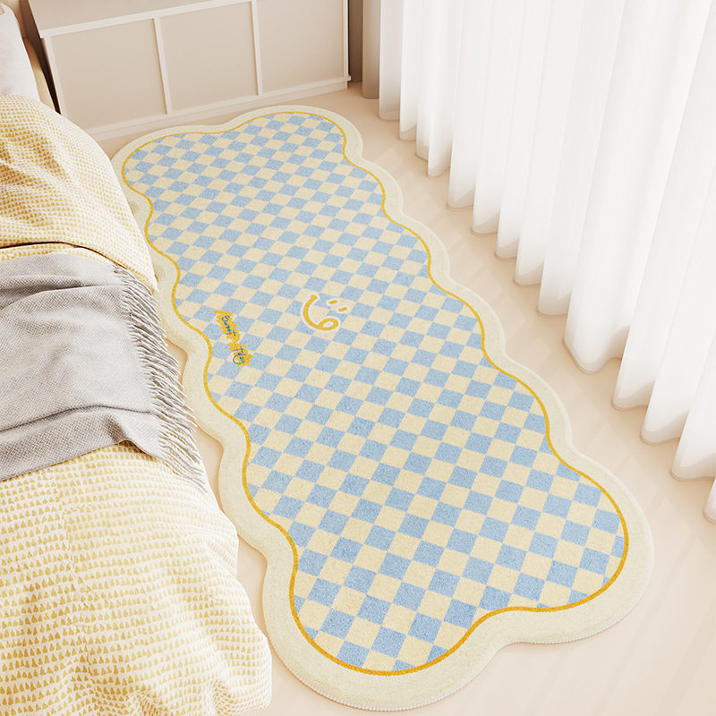 Dopamine Solid Color Checkered Faux Cashmere Skin-Friendly Comfortable Bedroom Room Bedside Blanket Thickened Cooling Stain-Resistant Bay Window Mat