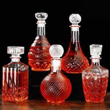 Household Decanter 1000ml Lead-Free Thickeneded Glass Red Wine Bottle Medicinal Wine Bottle Decanter Wine Dispenser Set