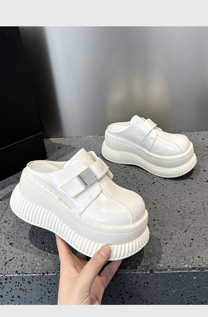 Dép sandal nữ quai chữ V đơn giản đế bệt — Đen, Len nguyên chất chi tiết 13