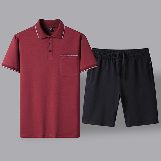 Summer Men's Casual Sports suit Two-piece Set for Middle-aged and Elderly Dads Short-sleeved T-shirt Shorts with a Fashionable Set