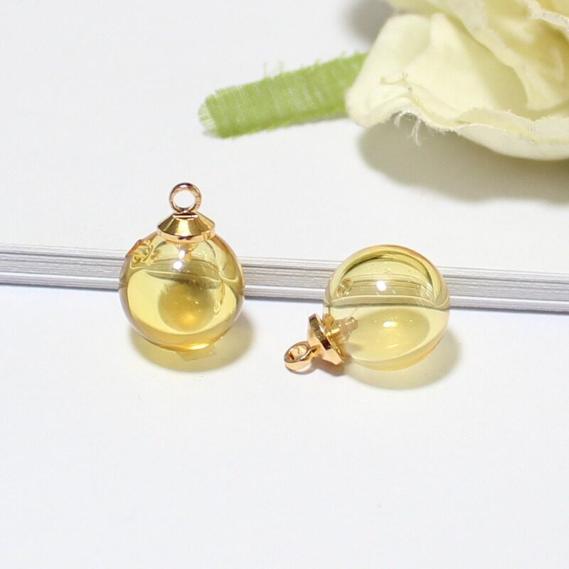 黄色のエッセンシャルオイルビーズ+金色のキャップ