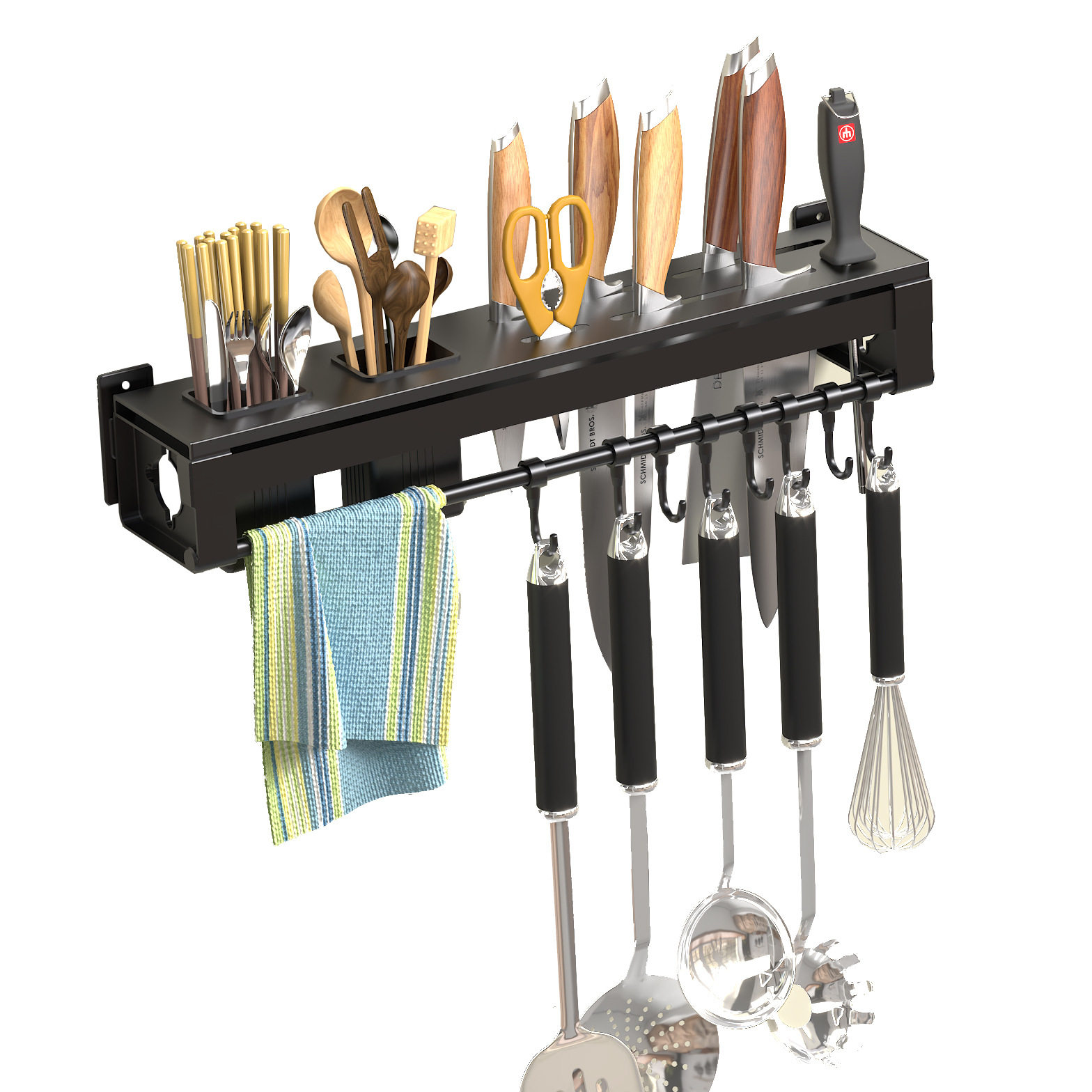 Kitchen Knife Holder Storage Rack, No-Drill Chopstick Holder Integrated Wall-Mounted Multifunctional Knife Storage Rack