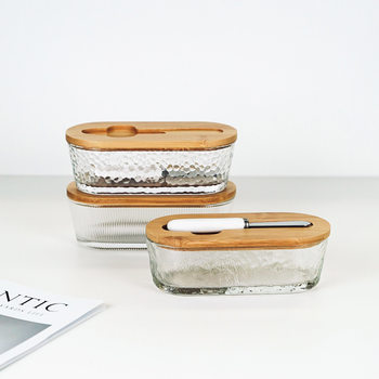 Cross-border glass butter box with ceramic butter knife storage fresh-keeping sealed tank butter box cheese box pattern simple