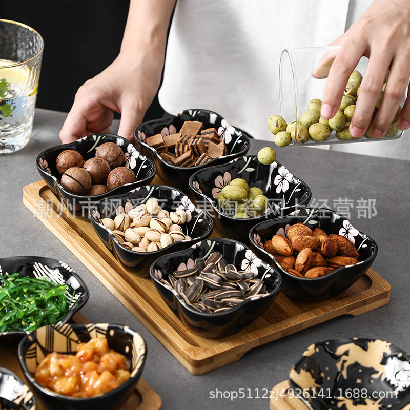 Bamboo Wooden Plate Ceramic Flavor Dish Tray Bamboo Tray Vinegar Dish Dipping Dish Commercial Personalized Decorative Plate Display Wooden Plate Storage