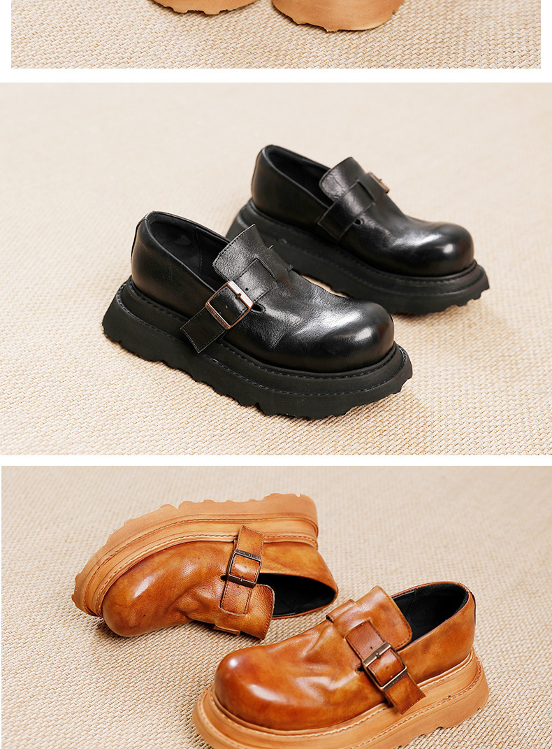 Giày lười nữ da bò thật dạng sục gót thấp đế dày — Màu caramel, Màu đen, Màu Kaki