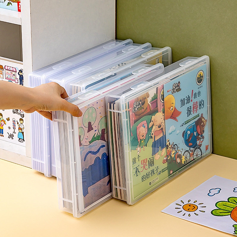 Office Document Storage Box with Lid Desk Document Storage Box Transparent Flip Cover A3 Paper A4 Storage Box