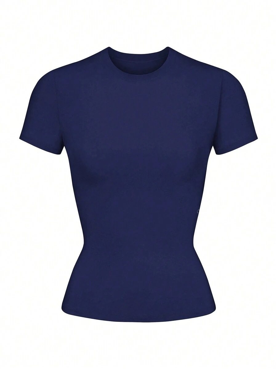 2025亚马逊temu希音欧美爆款纯色圆领基础短袖短款T恤跨境外贸女