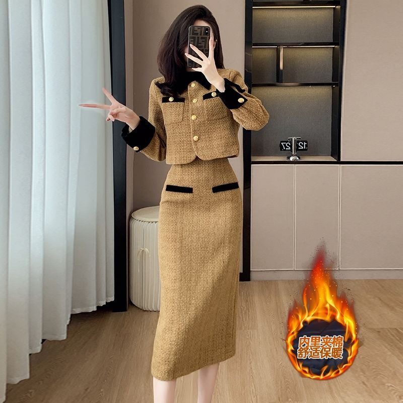 Fashion Autumn and Winter Women's Clothing French Style Tweed Style Chanel Style Elegant Slim Skirt Quilted Two-Piece Suit