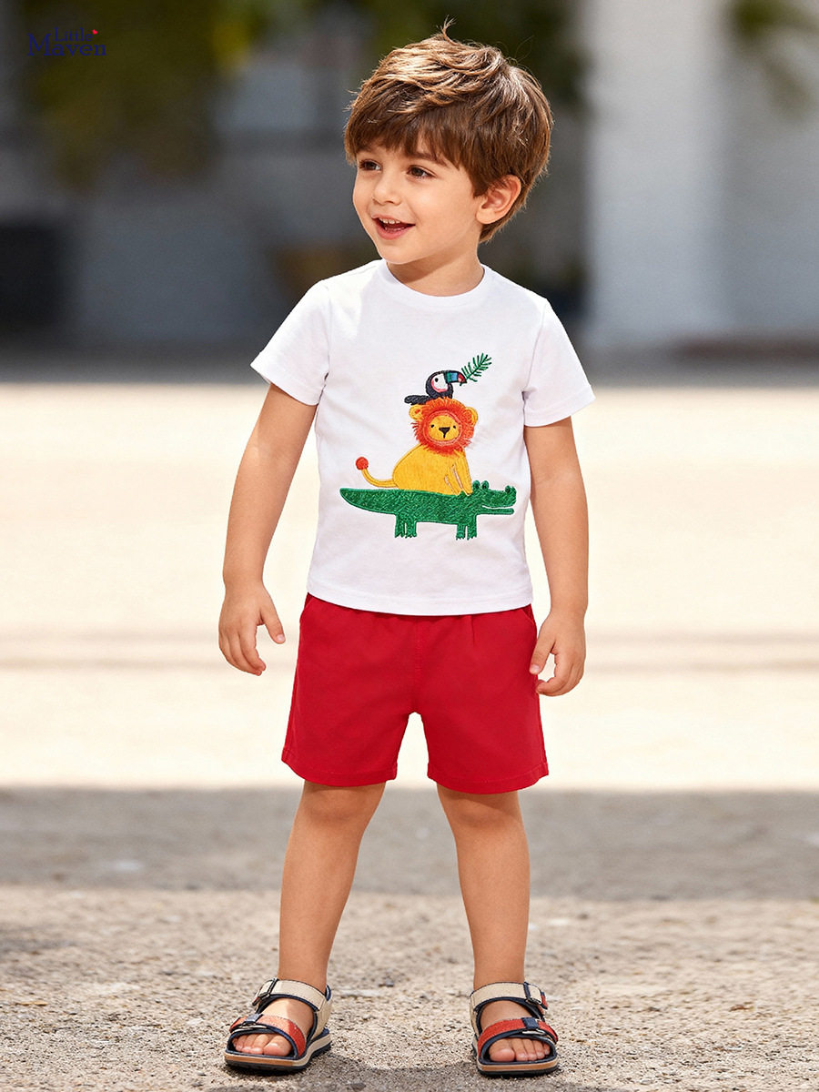 Set Anak Lengan Pendek Kartun Baru, Pakaian Anak Lucu Musim Panas, Set Celana Pendek Anak Laki-laki