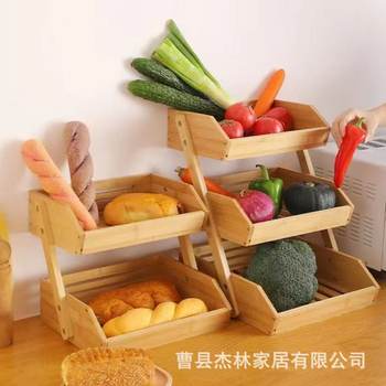 Wooden Fruit Basket Drain Rack Kitchen Vegetable and Fruit Storage Rack Sundry Storage Basket Beverage Snack Storage Rack