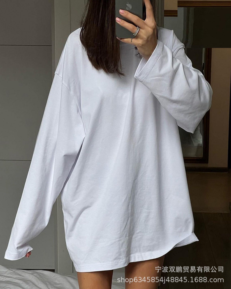 Womens Long Sleeve T Shirt Solid Color Oversized Fit 100 Cotton Casual Everyday Wear Wholesale Available