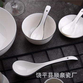 Ceramic spoon black line spoon spoon spoon three-bend two-bend hotel tableware tracing black line spoon home drinking spoon rice