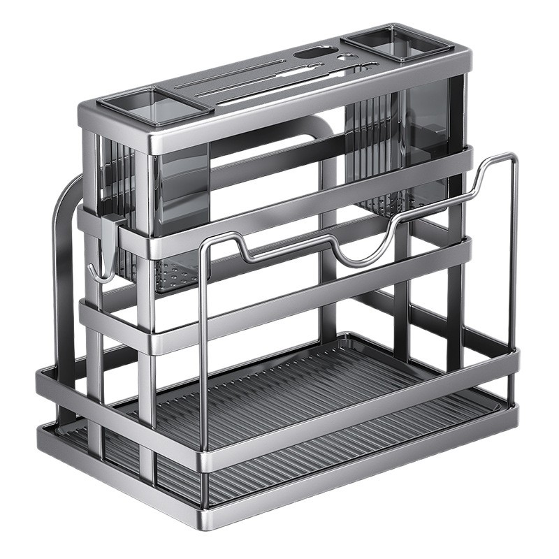 Kitchen Knife Rack Storage Rack Countertop Wall-Mounted Multi-Functional Kitchen Knife Chopstick Barrel Spoon Chopping Board Knife Integrated Storage Rack