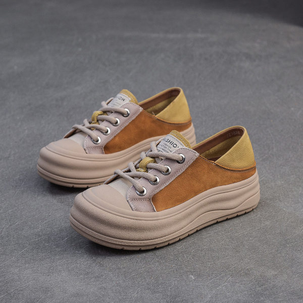 Giày Sneaker Nữ Buộc Dây Đế Dày Chiều Cao Đế Khoảng 4cm Thiết Kế Hai Kiểu Mang Màu Be, Nâu, Đỏ, Xanh Lá