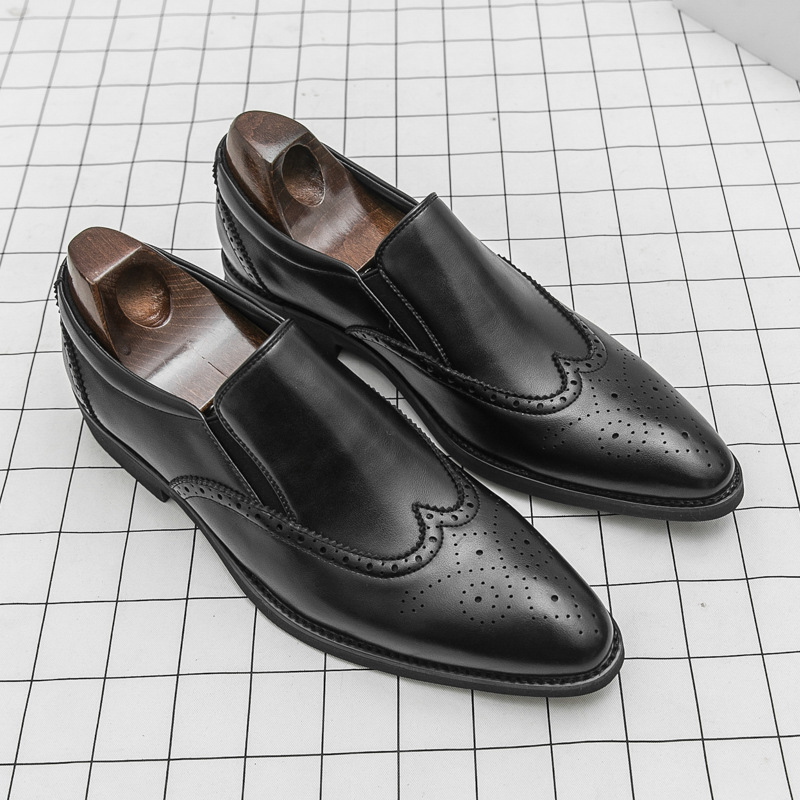 Giày da nam mũi nhọn kiểu brogue derby công sở — 613 màu trắng, 613 màu đen