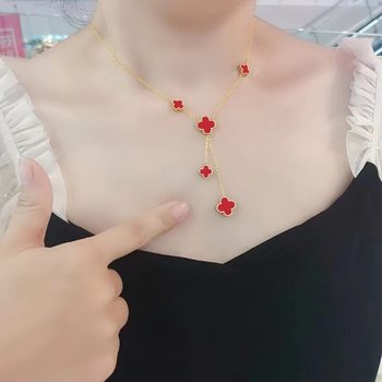 Four-leaf Clover Necklace Women's Collarbone Necklace Tassel Pendant Premium Amazon Explosions Double-sided Four-leaf Clover Pendant
