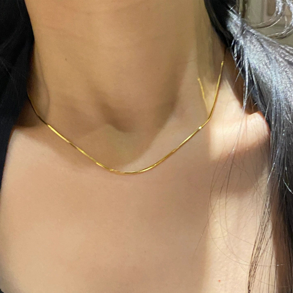 钛钢不掉色M扣蛇骨链2024新款项链女简约颈链百搭通勤素链锁骨链