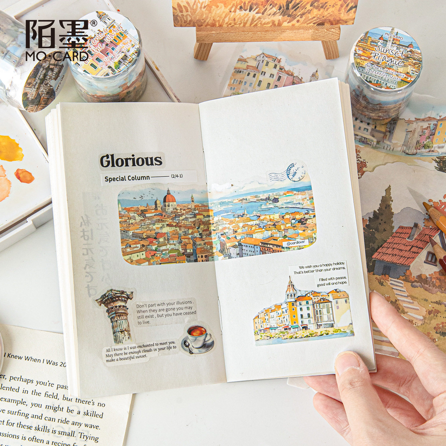 Mo Mo PET Shaped Tape Passing All Scenery Series 6 Watercolor Scenery Theme Material DIY Base Pack