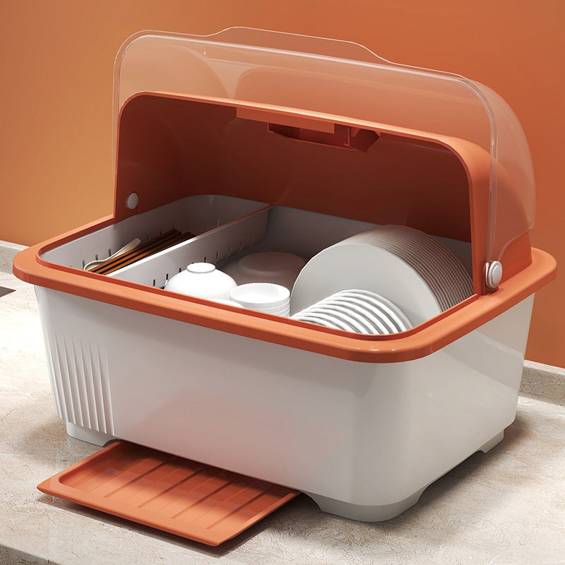 Kitchen Dish Storage Rack with Lid Dustproof Draining Storage Box Household Dish Storage Cupboard Tableware Draining Rack