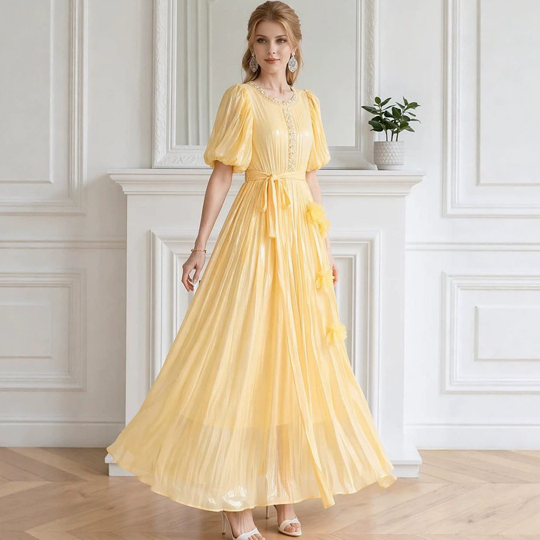 French Style Red Embellished Dress Summer Slim Fit Elegant Long Length Perfect for Formal Occasions Wholesale