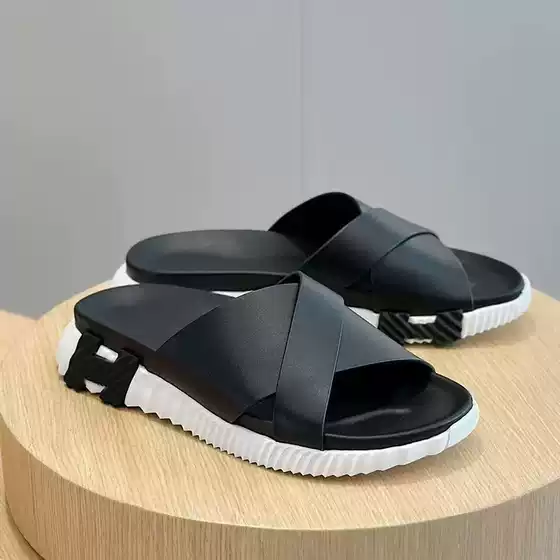 In-Stock H Brand Cross-Strap Slippers, Thick-Soled Rubber Beach Slippers, Color-Blocking, Soft, Non-Slip, Cross-Border Hot Item 2026