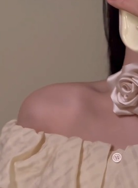 级感复古黑色立体玫瑰珍珠choker女颈链花朵设计法式气质锁骨链