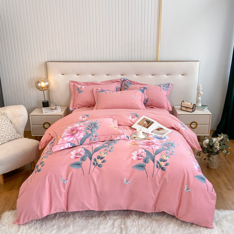 Simple Sanding Cotton Four-piece Set 100 Cotton Bedding Thickened Bed Sheet Quilt Cover Dormitory Three-piece Set 4