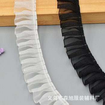 In Stock 3.5cm Pleated Single-Sided Organza Lace Trim DIY Accessories Clothing Accessories Doll Clothes Wholesale Discount Lace