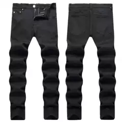 New In-Stock Street Style Black Men's Jeans, Personalized Stretchy Trendy Slim-Fit Mid-Waist Long Pants for Men