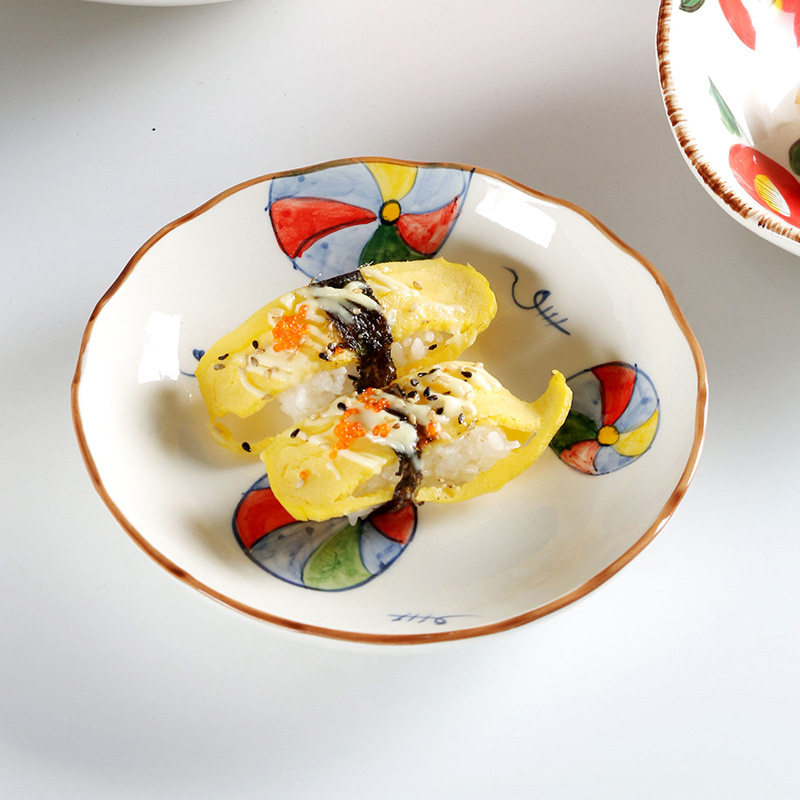 Jiutian Burned Ceramic Plate High Color Value Hand-painted Festive Colorful Ball Snack Dish Underglaze Colorful Front Dish Japanese Tableware