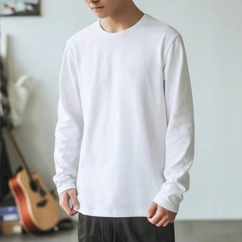 230 grams of heavy weight Xinjiang long staple cotton long sleeve T-shirt loose solid color coat white seamless bottoming men's and women's