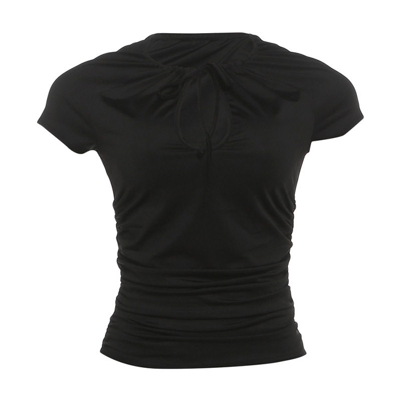 Casual Slim Fit Short Sleeve Top for Women Sexy Lace Up Design Summer Fashion Wholesale Available
